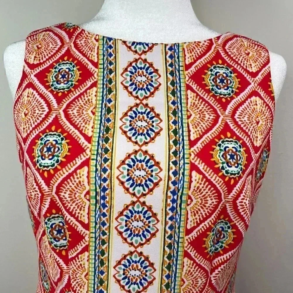 R&K Sleeveless Colorful Pattern Panel Dress - Pink, Blue, Yellow, White - 4 - Picture 6 of 14